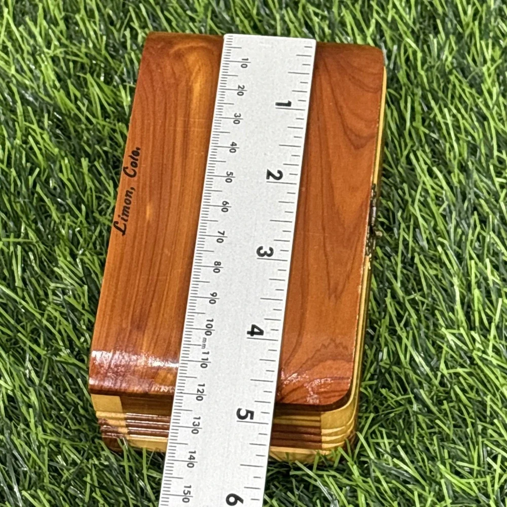 Vintage Limon Colorado Wood Trinket Box Two Tone Jewelry Souvenir